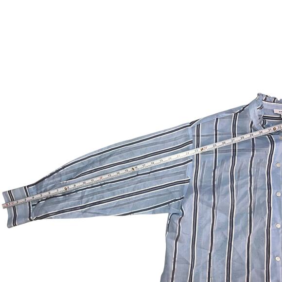 Reiss Avera NWOT Semi-Sheer Metallic Striped Blue Button Down Shirt-size 8 - Picture 11 of 13